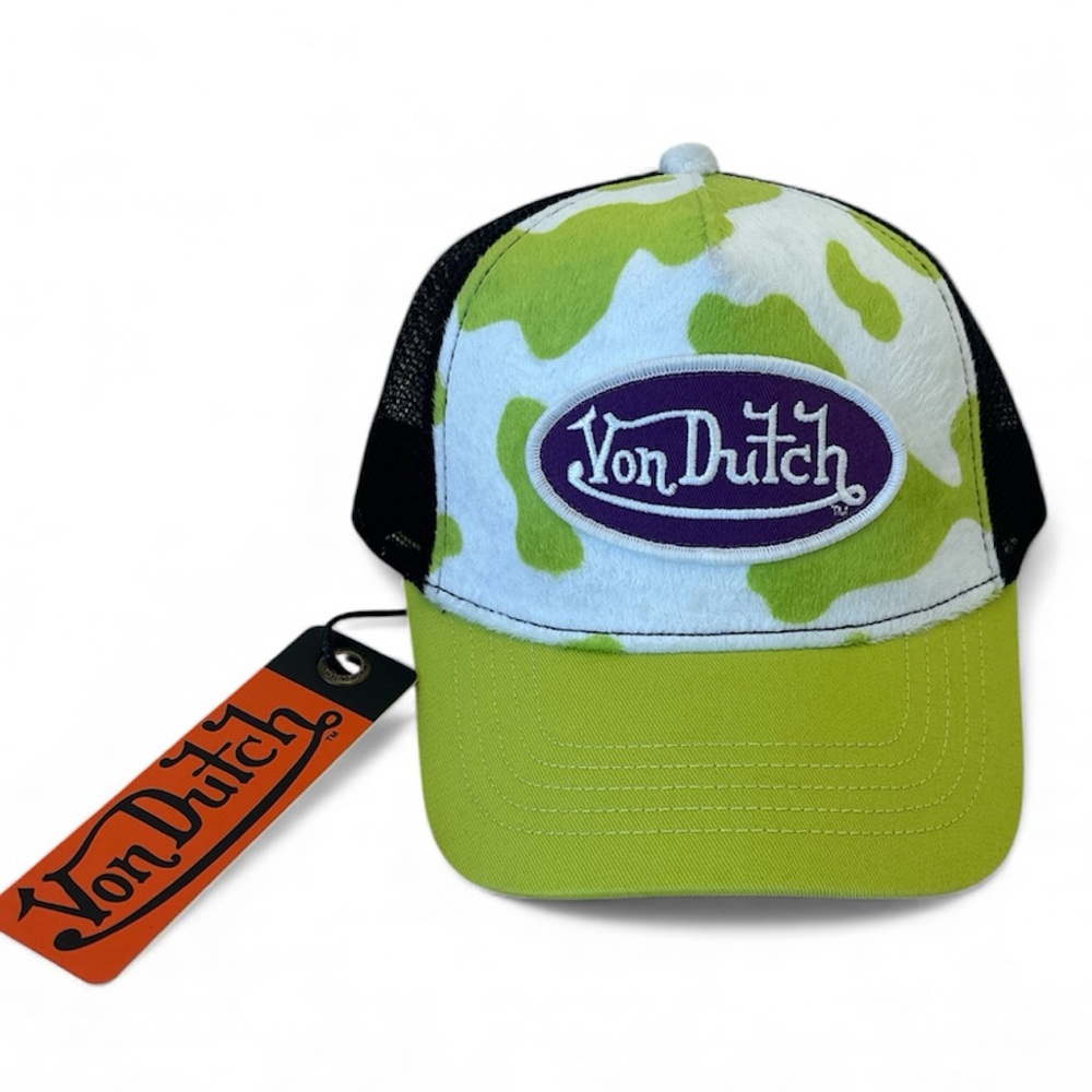 Von Dutch Lime Green and Black Camo Trucker Hat